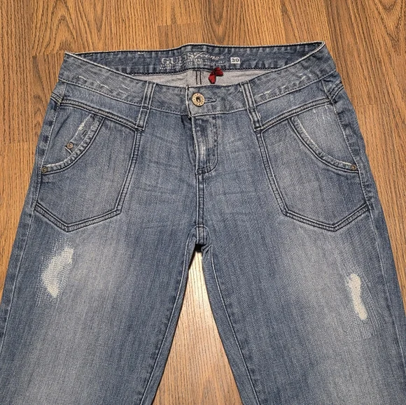 Vintage Guess Daredevil Bootcut Jeans Womens 30 Distressed Blue Denim E79 - Picture 4 of 15